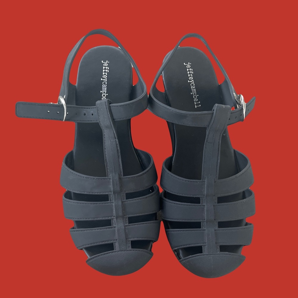 Jeffrey Campbell Black Jelly Platform Flats Fisherman size 8 womens